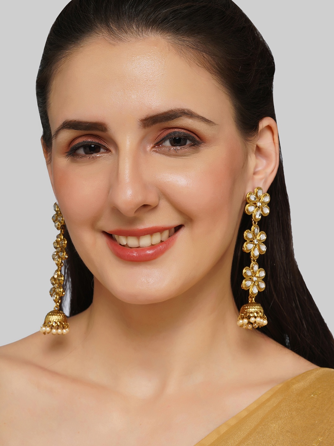 

AQUASTREET JEWELS Gold Plated Floral Design Drop Earrings