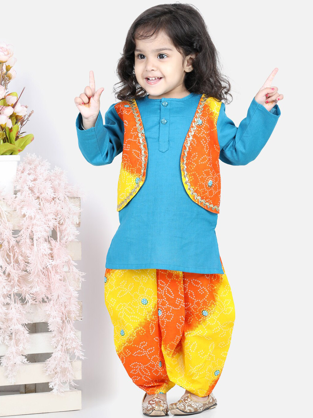 

BownBee Boys Bandhani Pure Cotton Kurta with Dhoti Pants, Blue