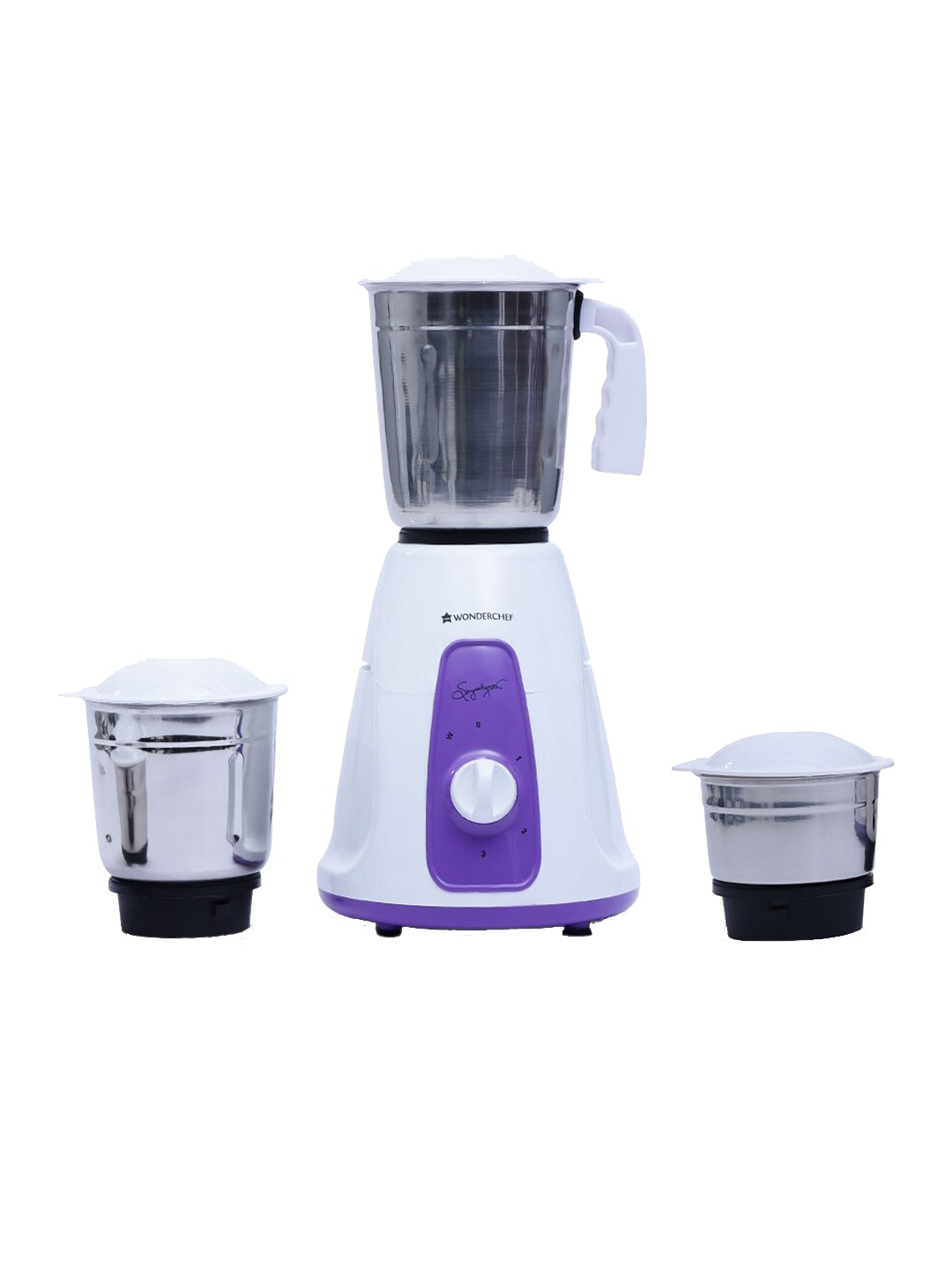 

Wonderchef Tivoli White & Purple Solid Stainless Steel Juicer Mixer With 3 Jars 500W