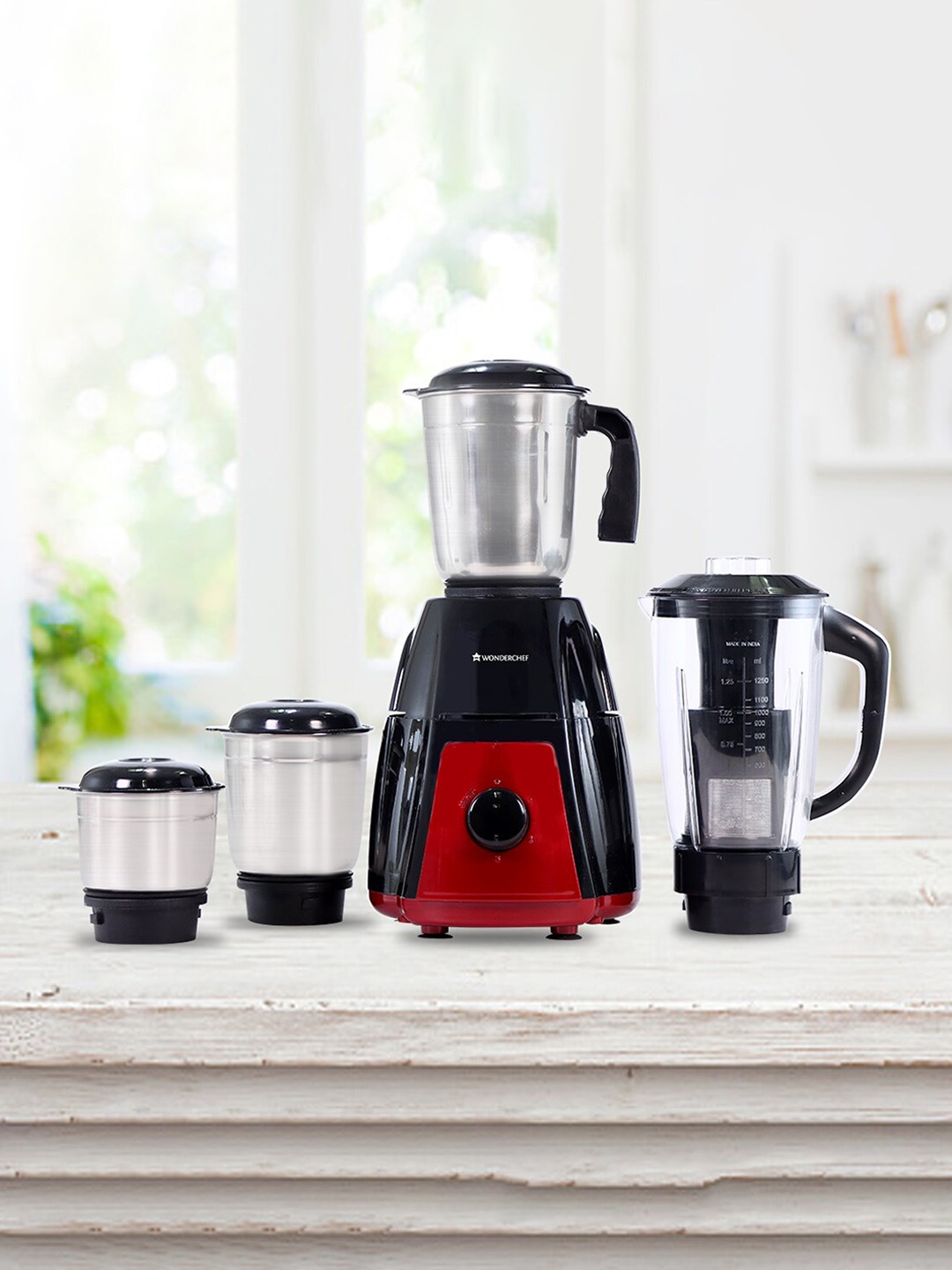 

Wonderchef Red & Black Solid Mixer Grinder With 4 Jars