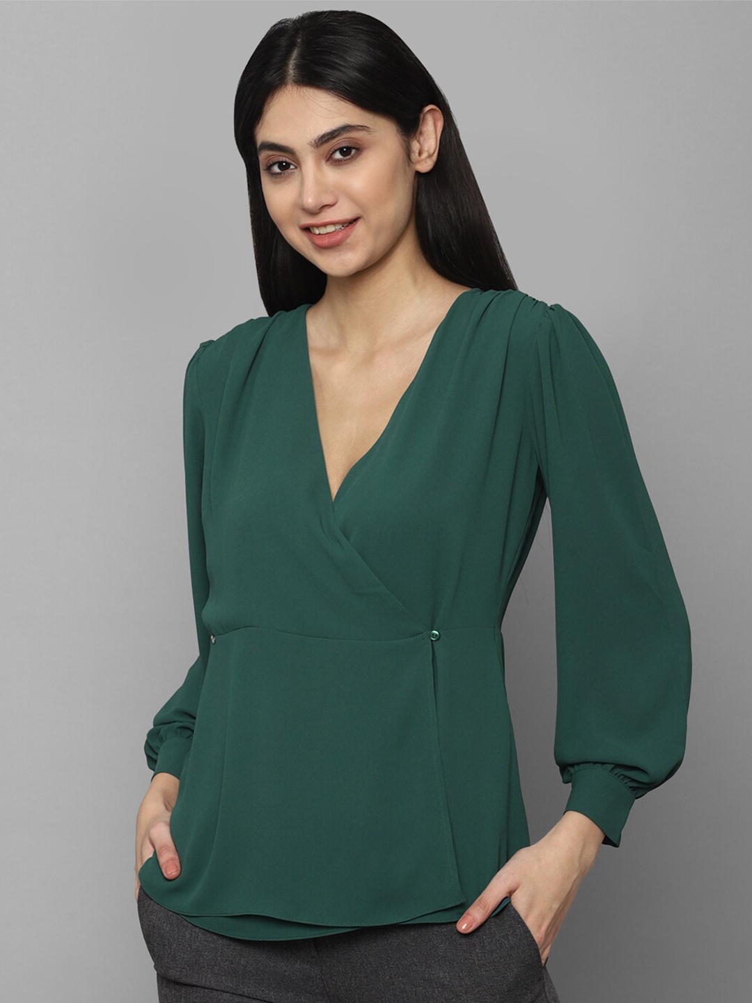 

Allen Solly Woman Green Layered Wrap Top