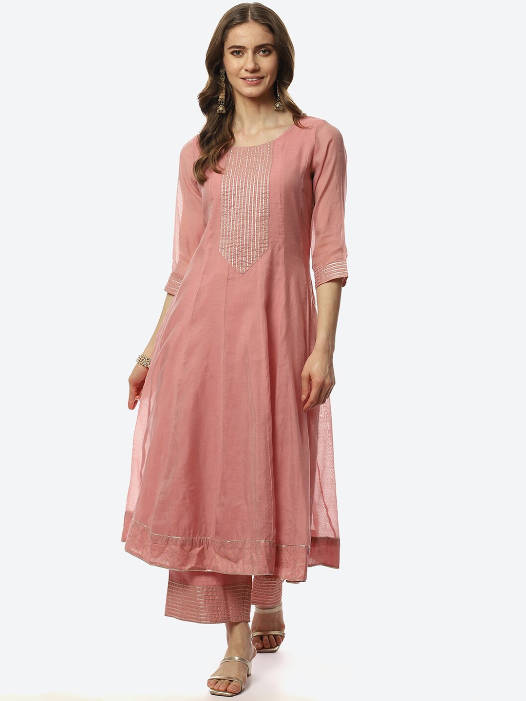 

Biba Women Striped Gotta Patti Kurta with Palazzos, Peach