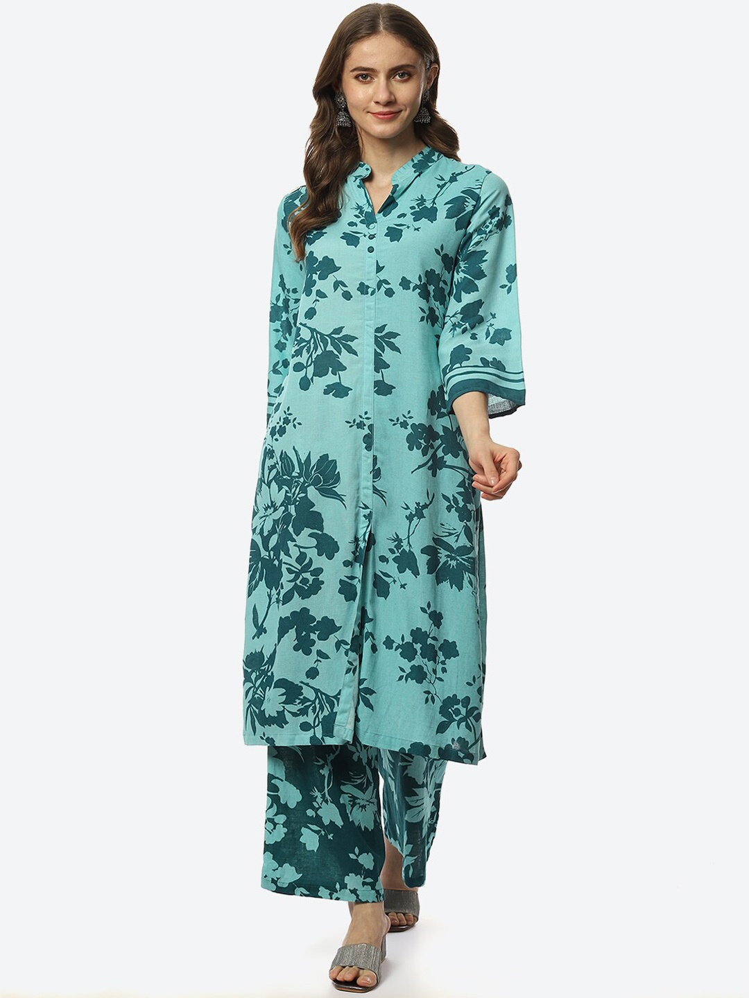 

Biba Women Floral Printed Kurta with Palazzos, Green