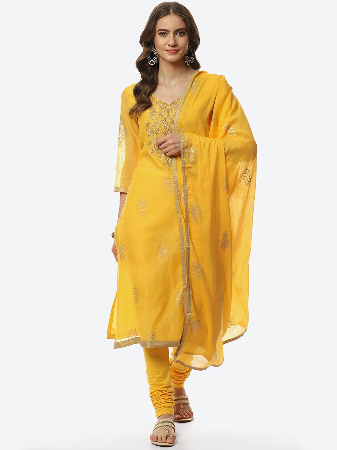 

Biba Women Floral Printed Kurta With Dupatta, Yellow