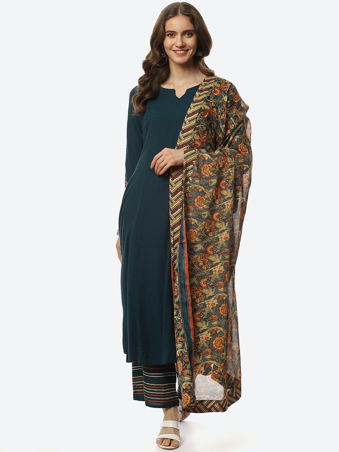 

Biba Women Teal Kurta with Trousers & With Dupatta