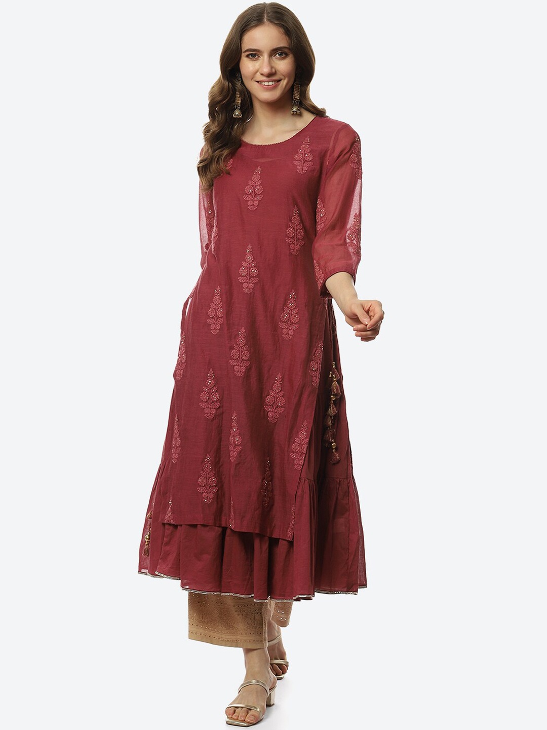 

Biba Women Purple Floral Embroidered Layered Kurta