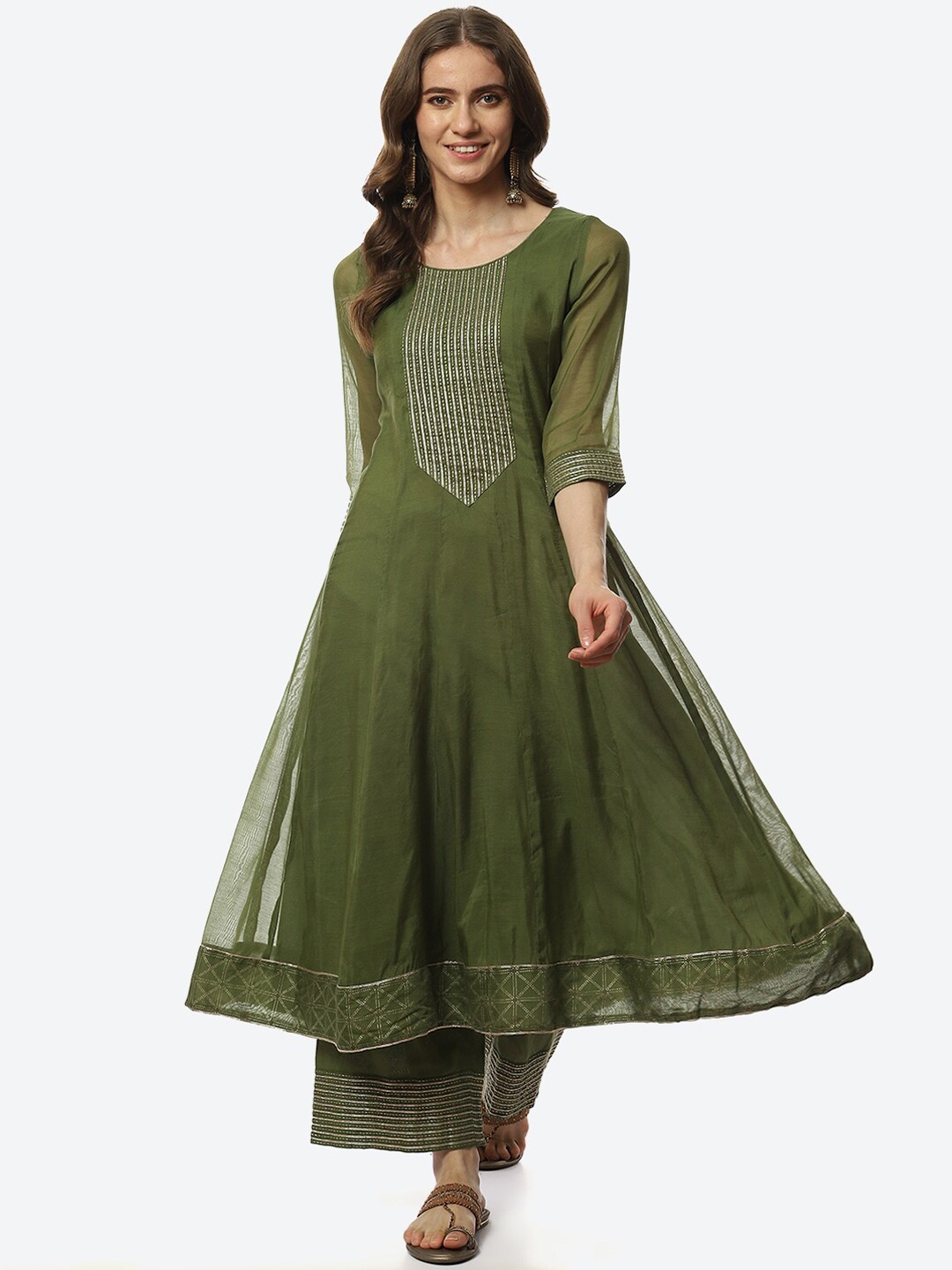 

Biba Women Embroidered Kurta with Palazzos, Green