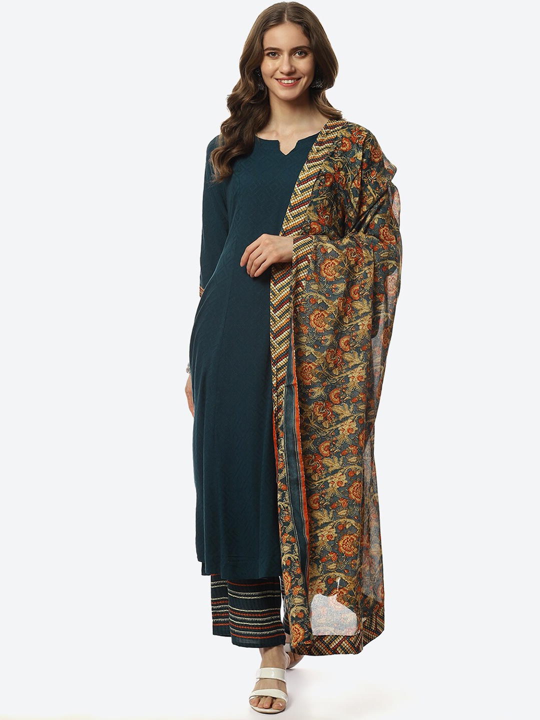 

Biba Women Ethnic Motifs Kurta with Palazzo & Dupatta, Teal
