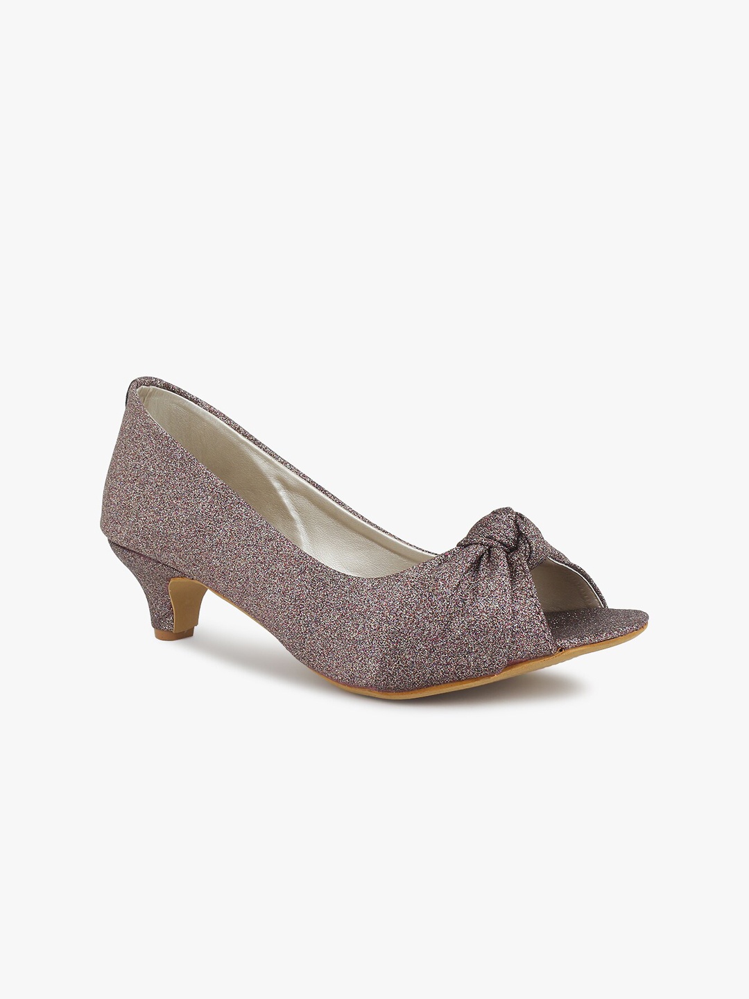 

KLASE Rose Gold Party Kitten Pumps with Bows