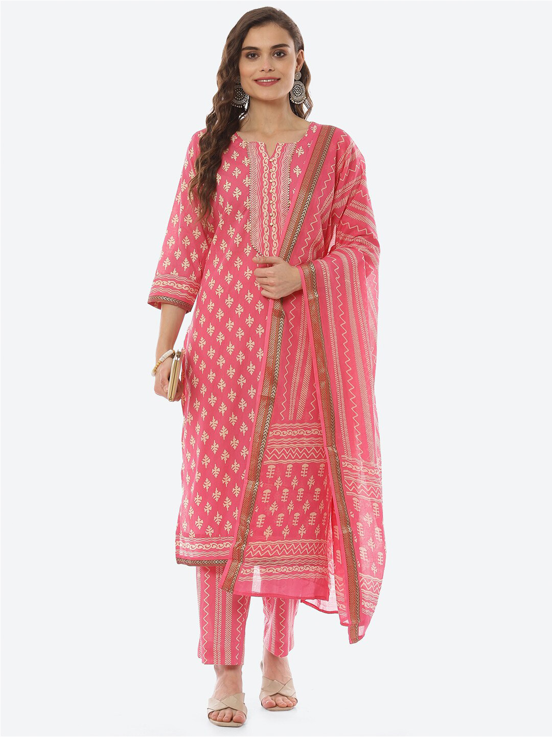 

Biba Pink & White Printed Unstitched Dress Material