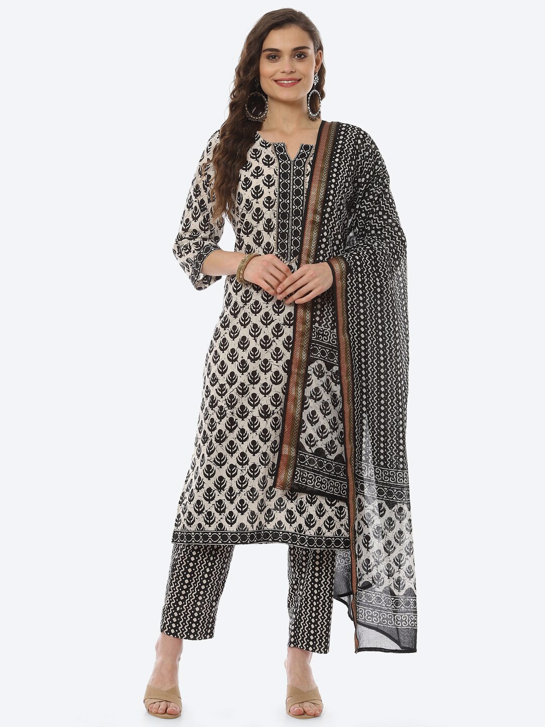 

Biba Black & Off White Printed Unstitched Dress Material