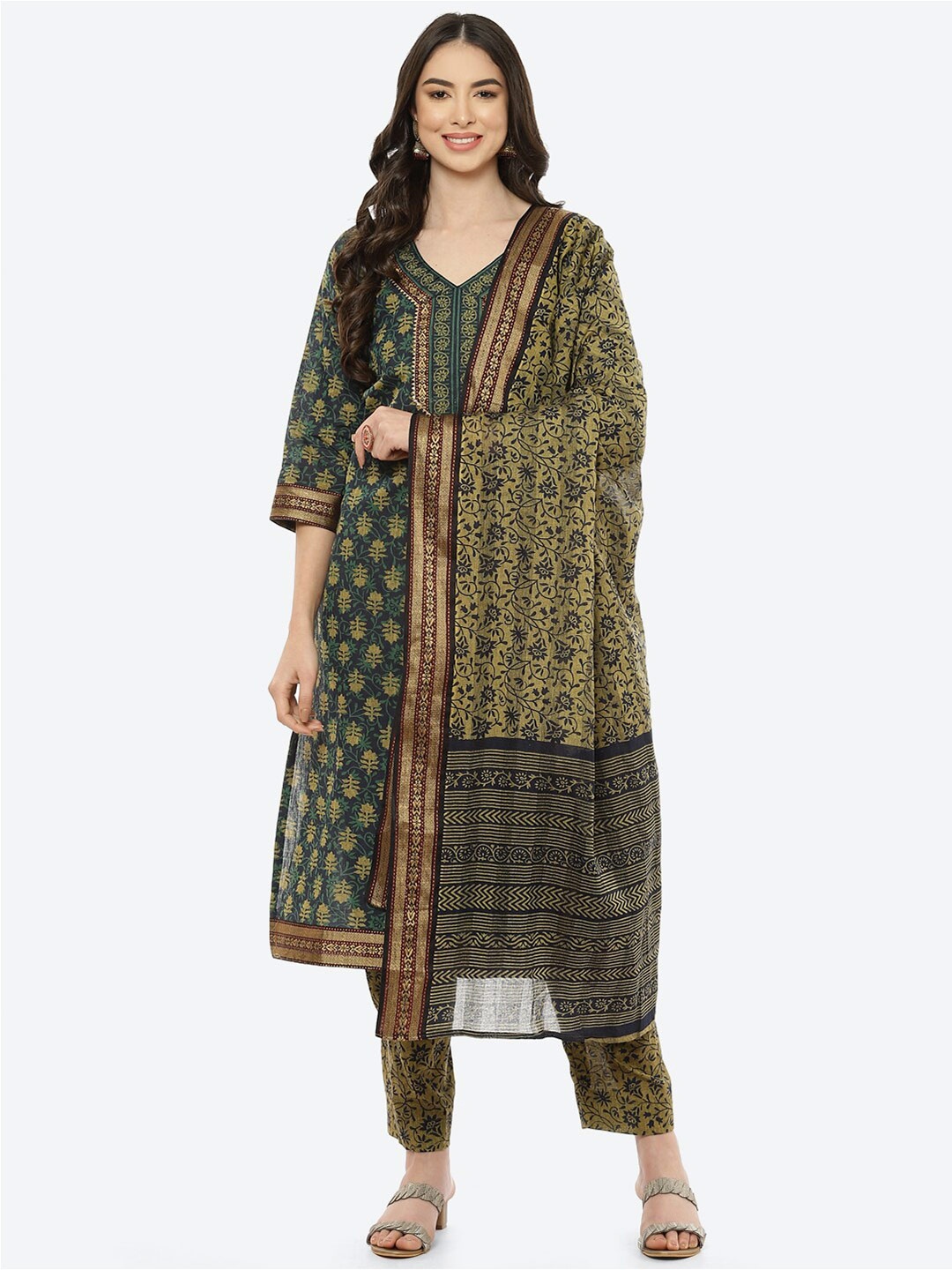 

Biba Blue & Olive Green Printed Unstitched Dress Material