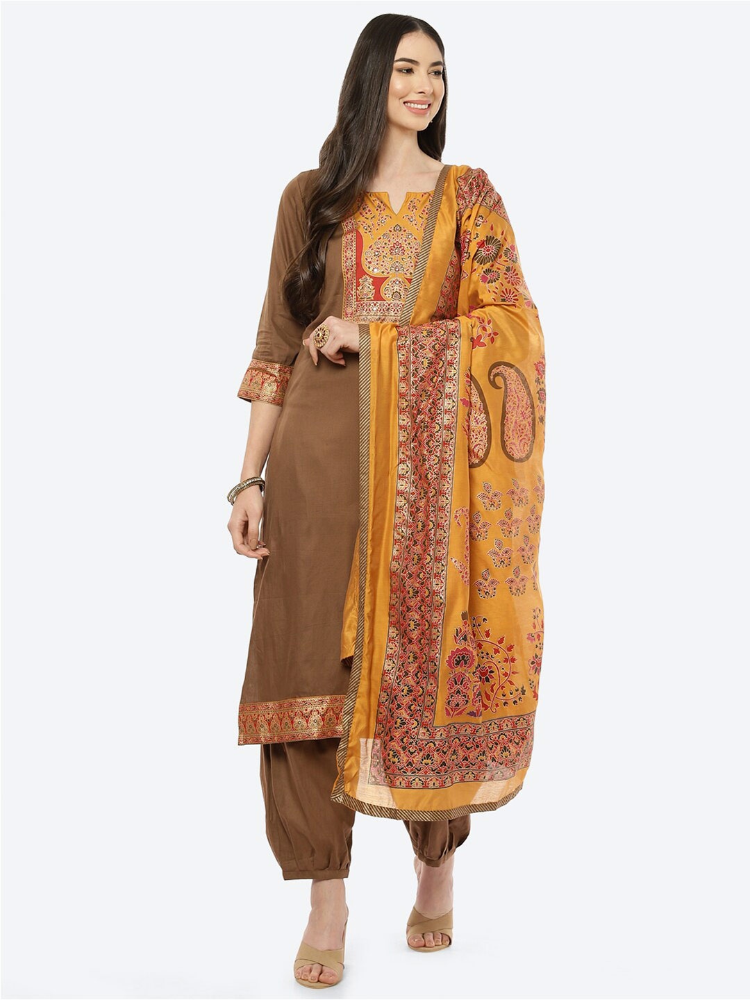 

Biba Brown & Yellow Printed Unstitched Dress Material