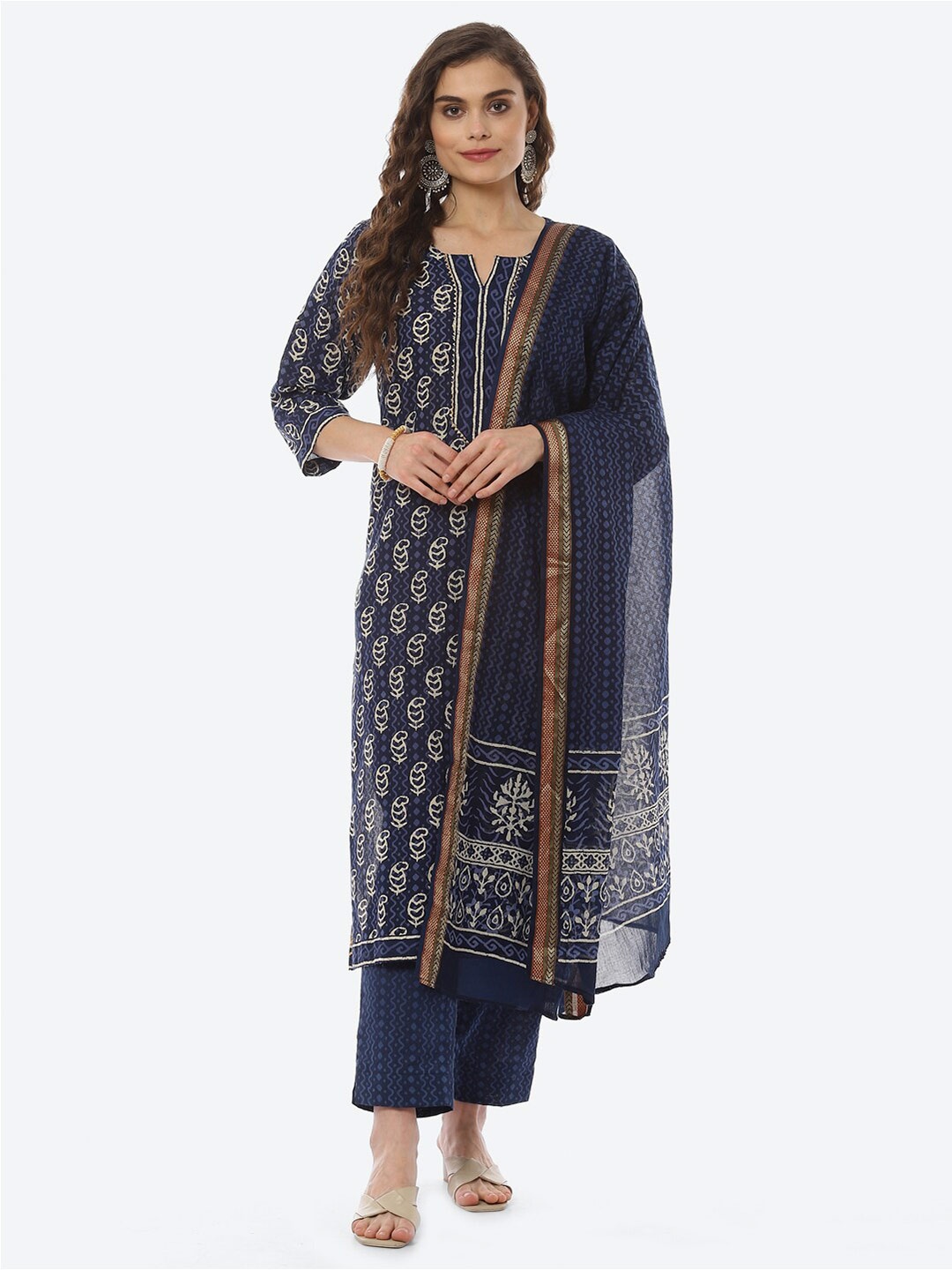

Biba Blue & Off White Printed Unstitched Dress Material