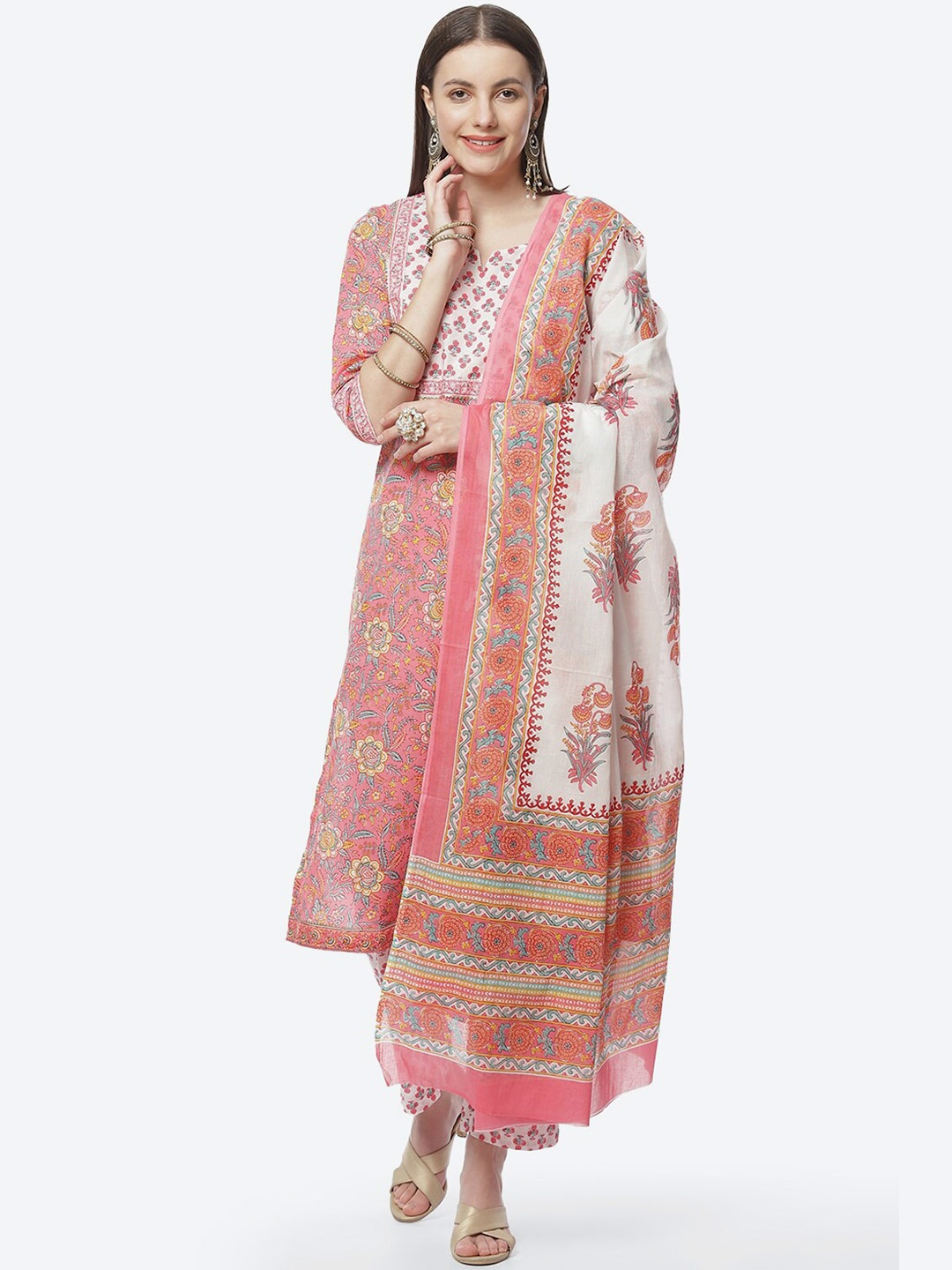 

Biba Pink & Off White Printed Unstitched Dress Material