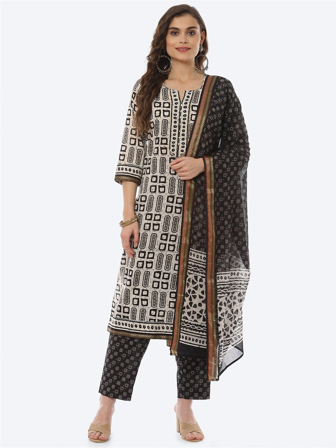 

Biba Black & Off White Printed Unstitched Dress Material