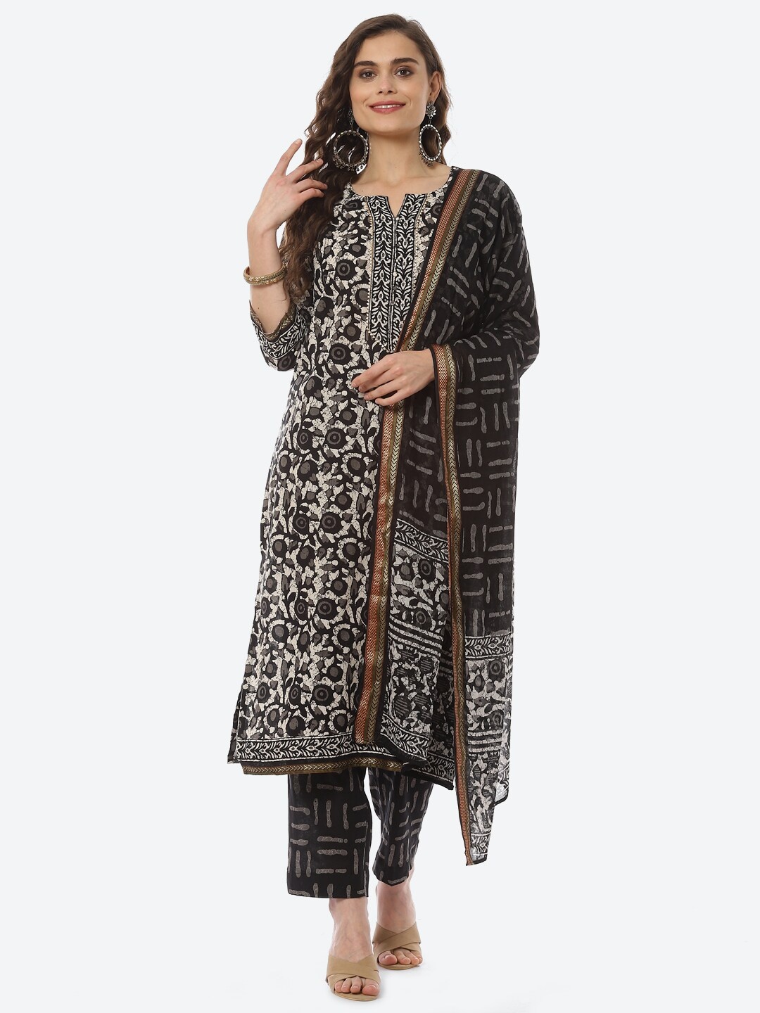 

Biba Black & Brown Printed Unstitched Dress Material