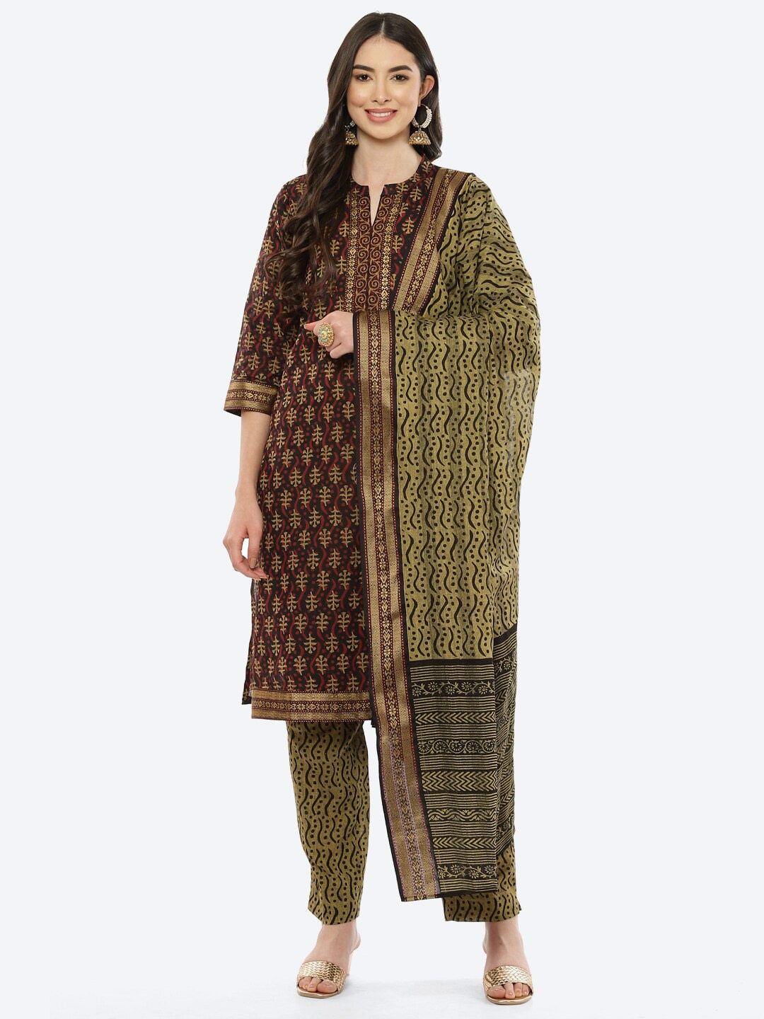 

Biba Black & Green Unstitched Dress Material