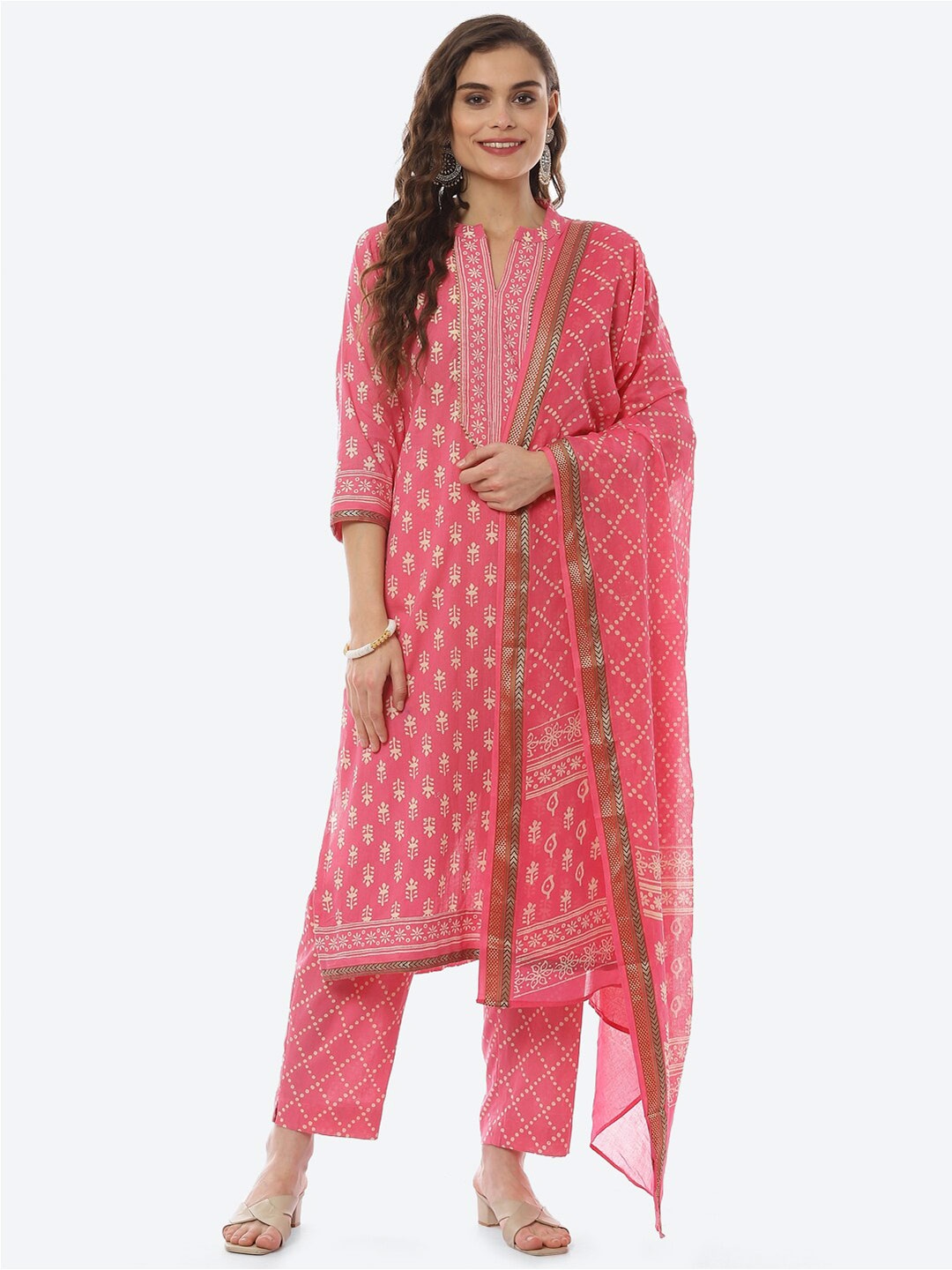 

Biba Pink & Off White Printed Unstitched Dress Material