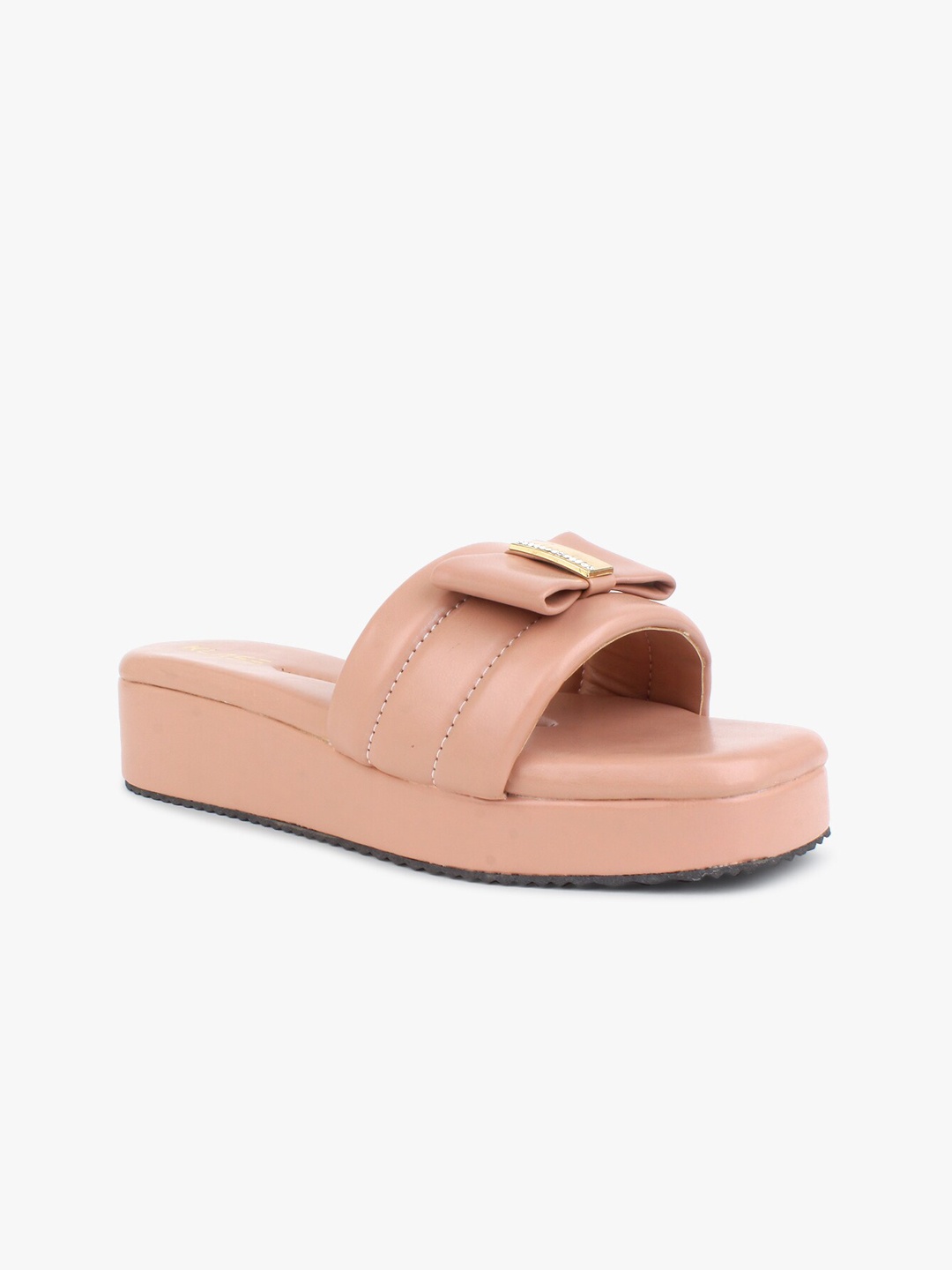 

KLASE Women's Peach-Coloured Party Flatform Sandals with Laser Cuts