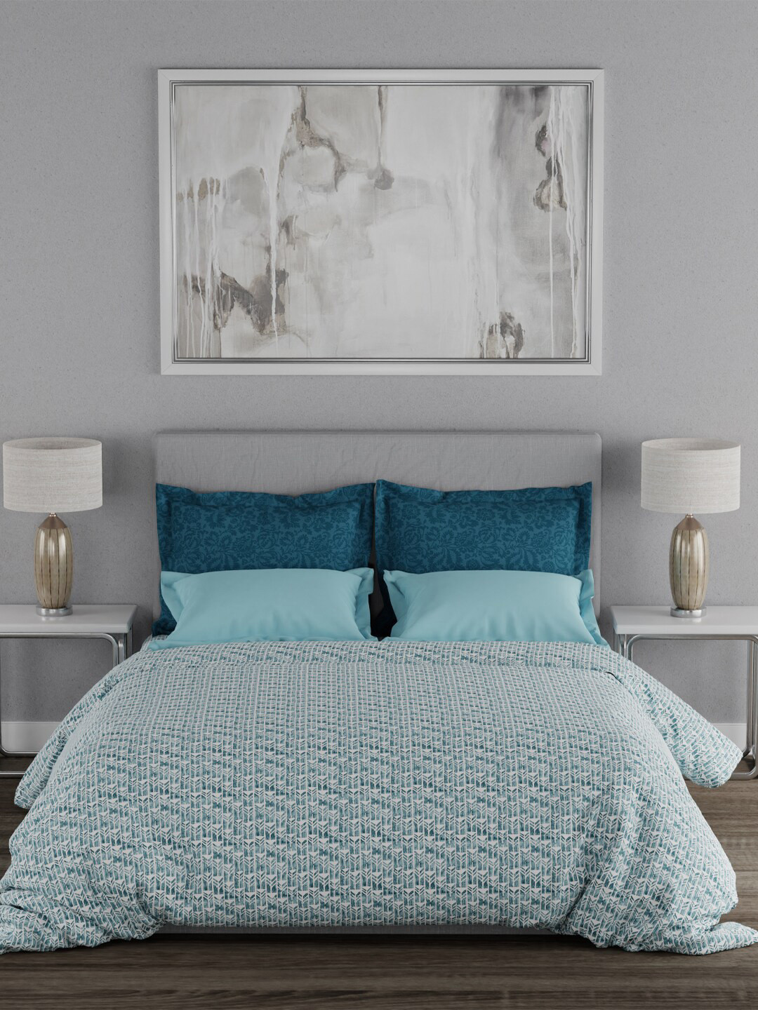 

MYTRIDENT Blue White 120 TC Queen Pure Cotton Bedsheet with 2 Pillow Covers