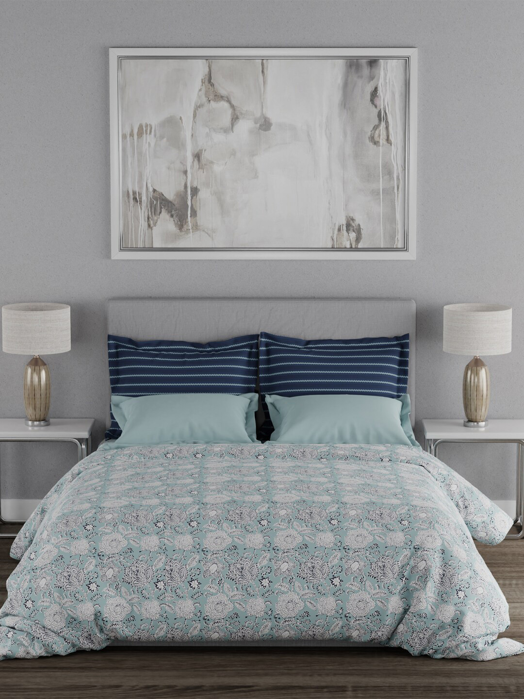 

MYTRIDENT Blue White Ethnic Motifs 120 TC Queen Cotton Bedsheet with 2 Pillow Covers