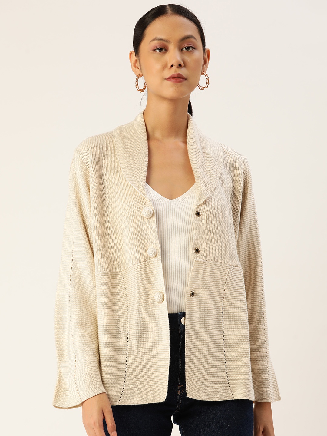 

APSLEY Women Beige Floral Embroidered Cardigan