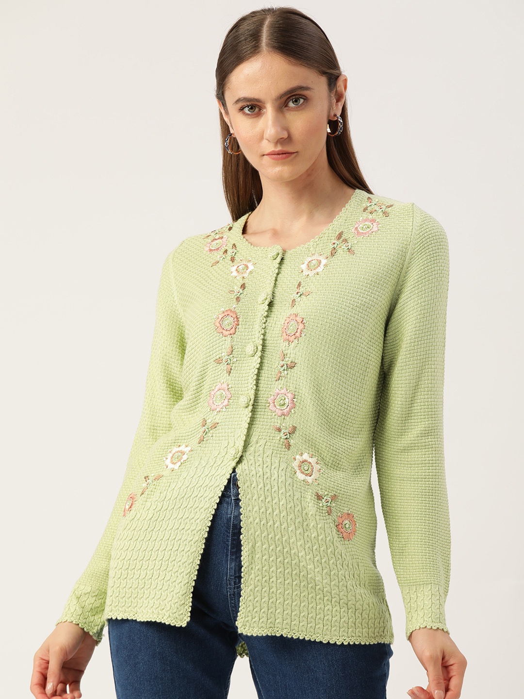 

APSLEY Women Sea Green Floral Cardigan