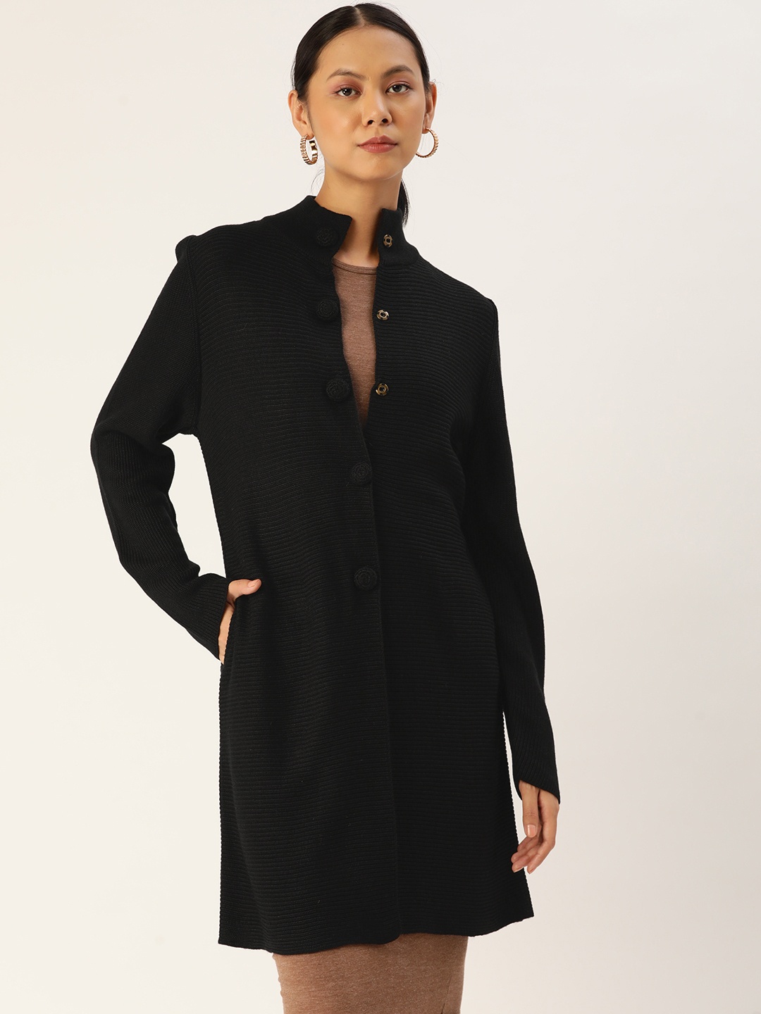 

APSLEY Women Black Longline Cardigan
