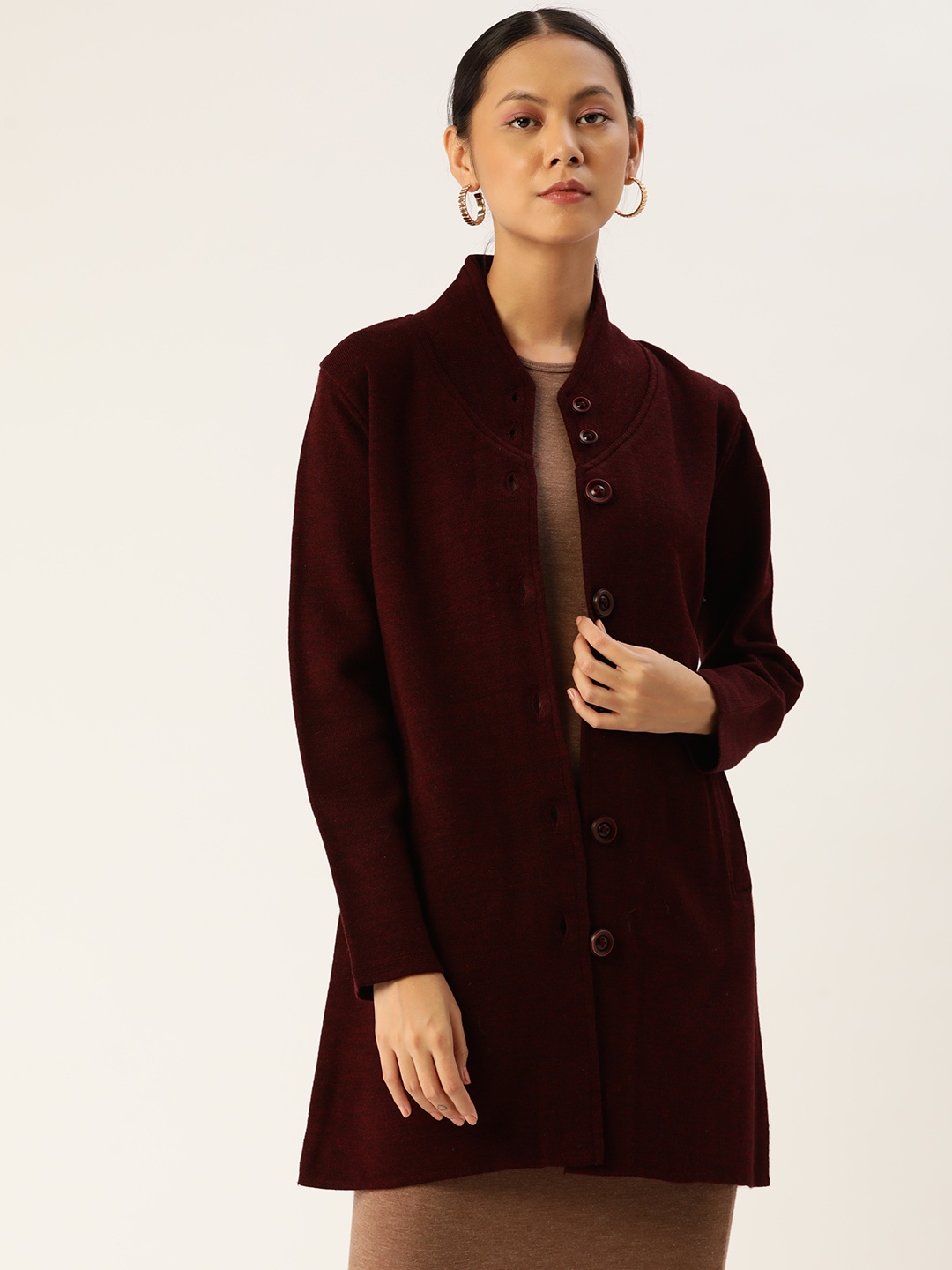 

APSLEY Women Burgundy Longline Cardigan