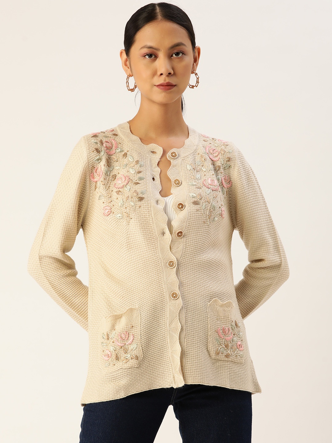 

APSLEY Women Beige Floral Cardigan