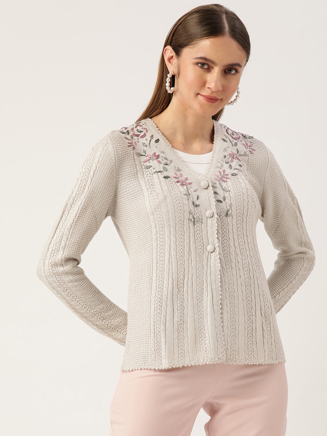 

APSLEY Women Grey Floral Cardigan