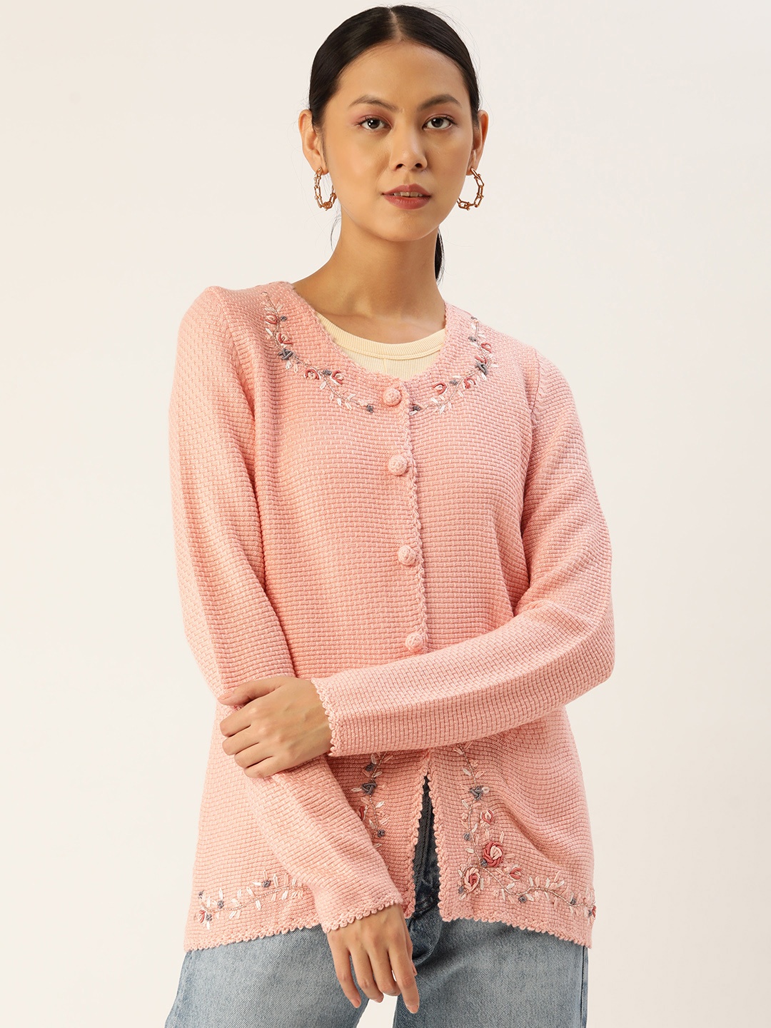 

APSLEY Women Pink Floral Embroidered Cardigan