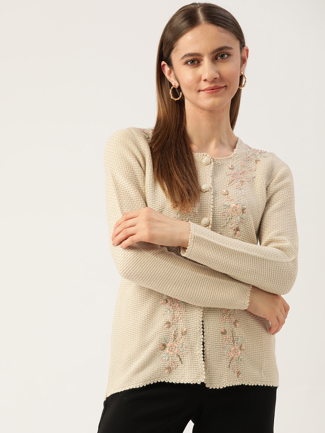 

APSLEY Women Camel Brown Floral Cardigan