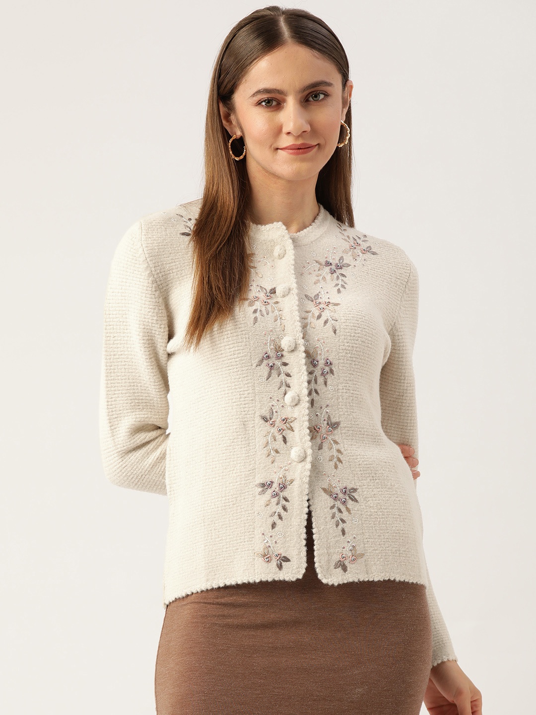 

APSLEY Women Beige Floral Cardigan