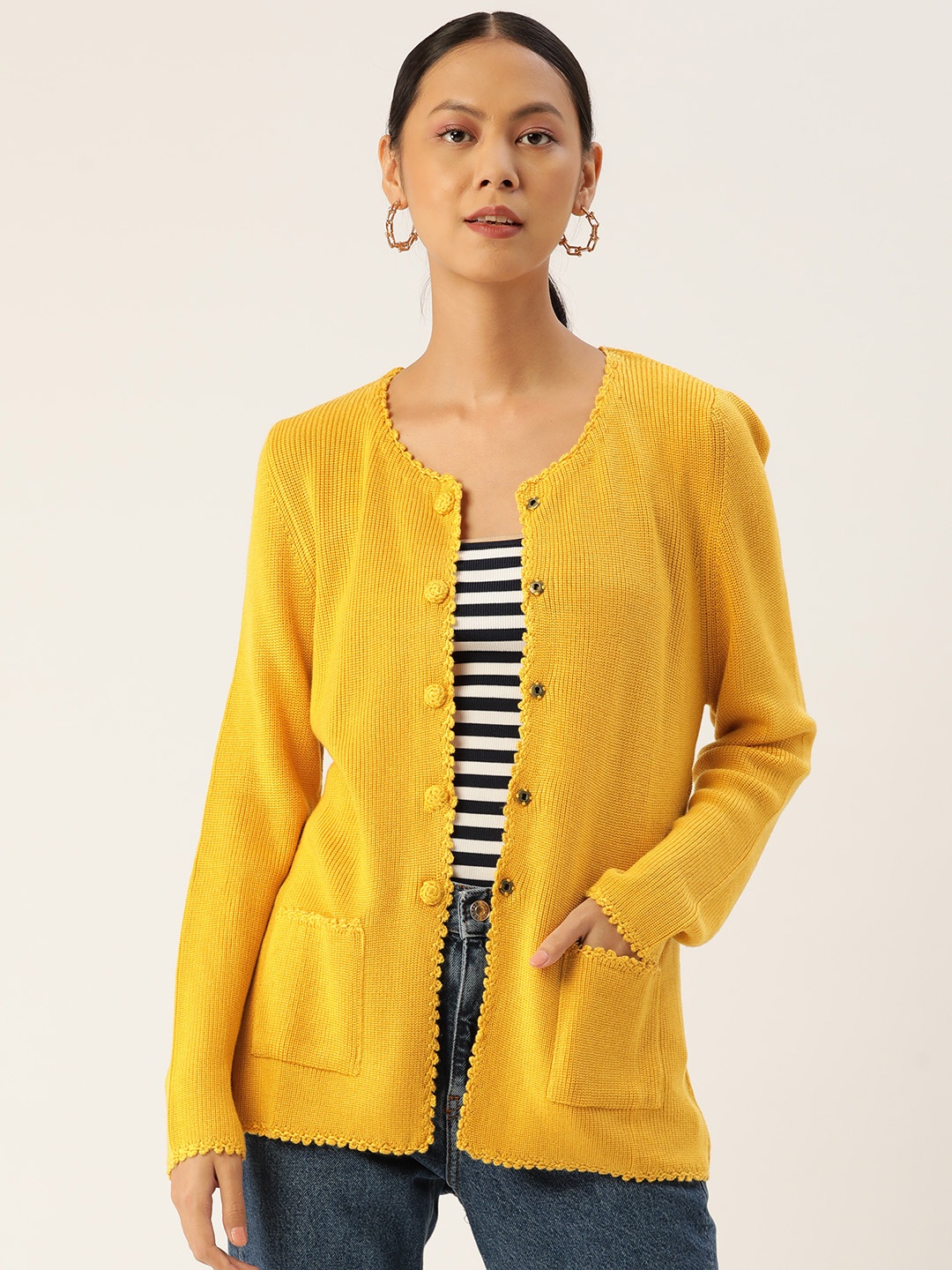 

APSLEY Women Mustard Cardigan