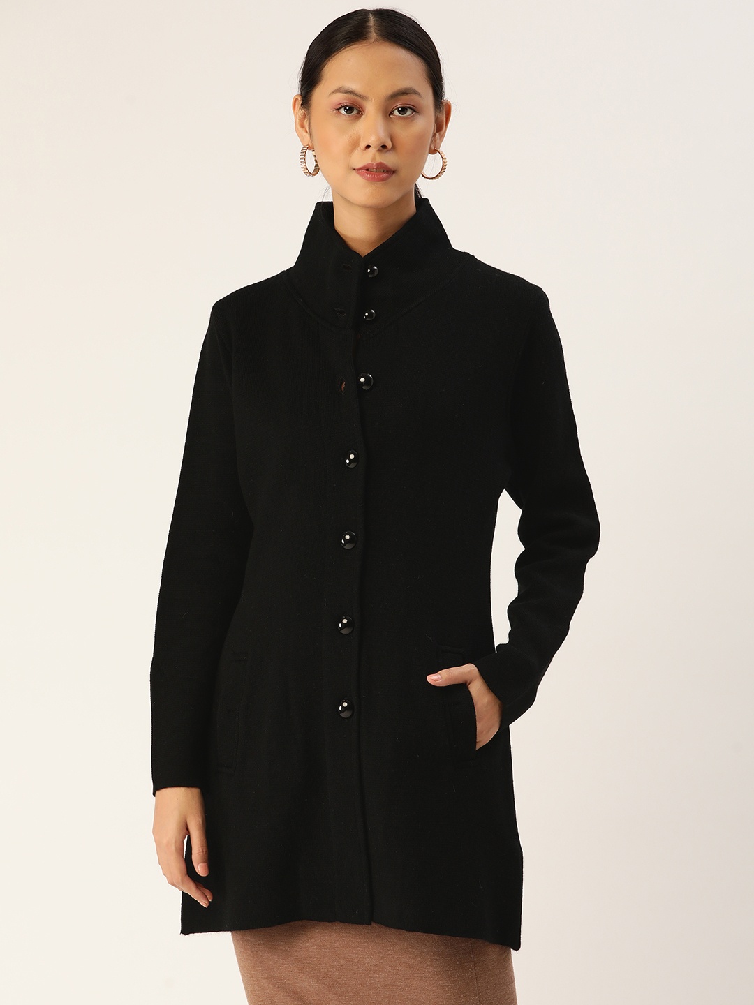 

APSLEY Women Black Longline Cardigan