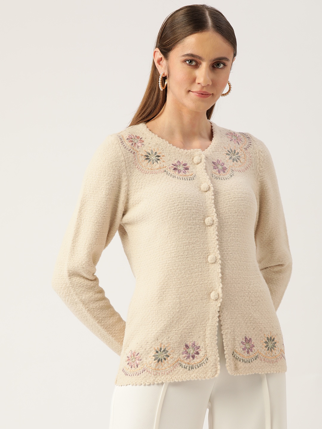 

APSLEY Women Beige Floral Cardigan