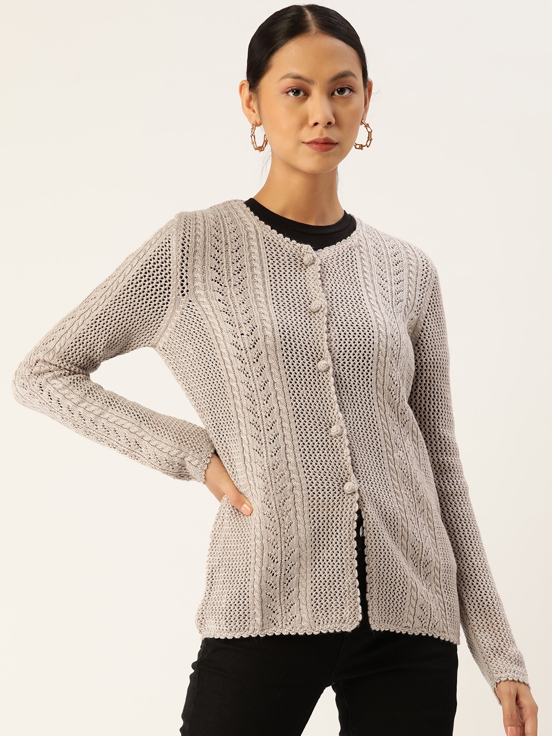 

APSLEY Women Grey Cable Knit Cardigan