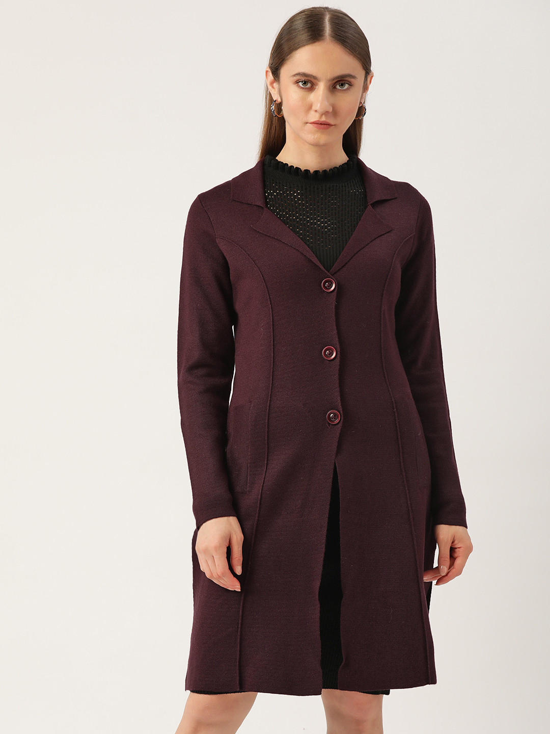 

APSLEY Women Burgundy Longline Cardigan