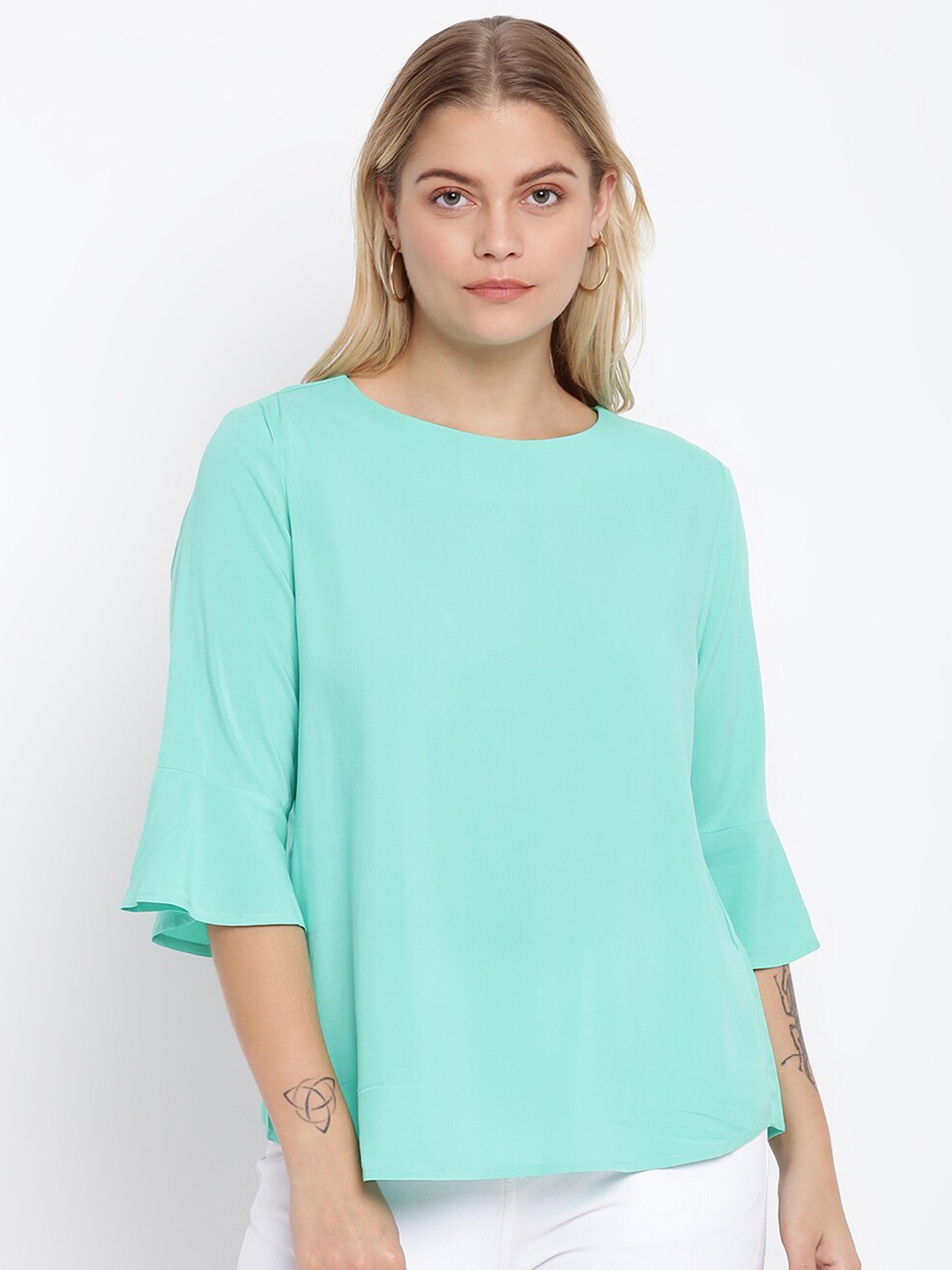 

abof Women Turquoise Blue Solid Top
