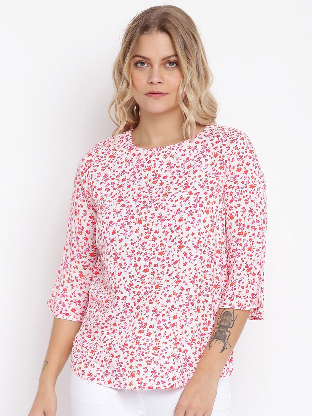 

abof White & Pink Floral Print Top