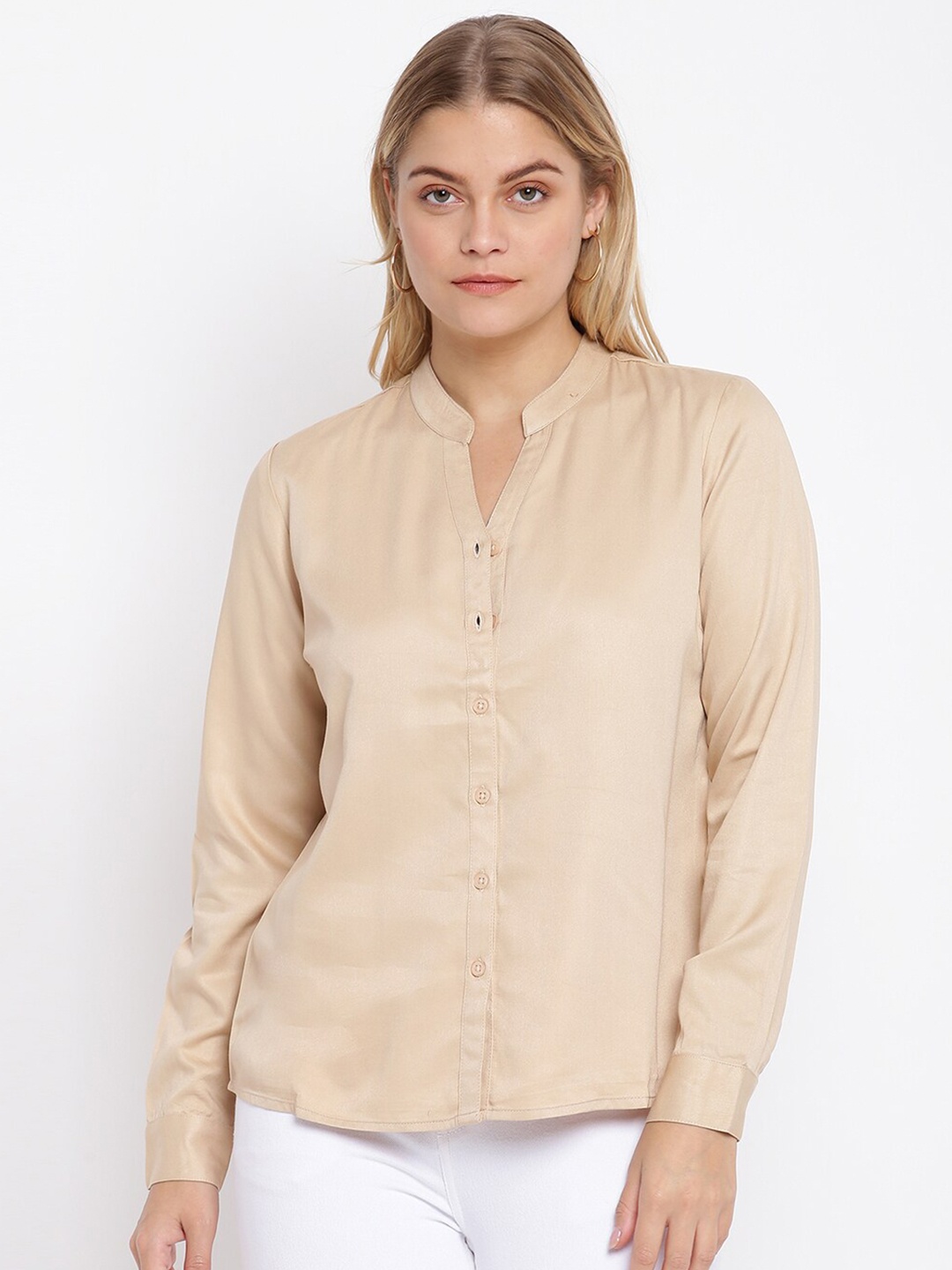 

abof Women Beige Mandarin Collar Shirt Style Top