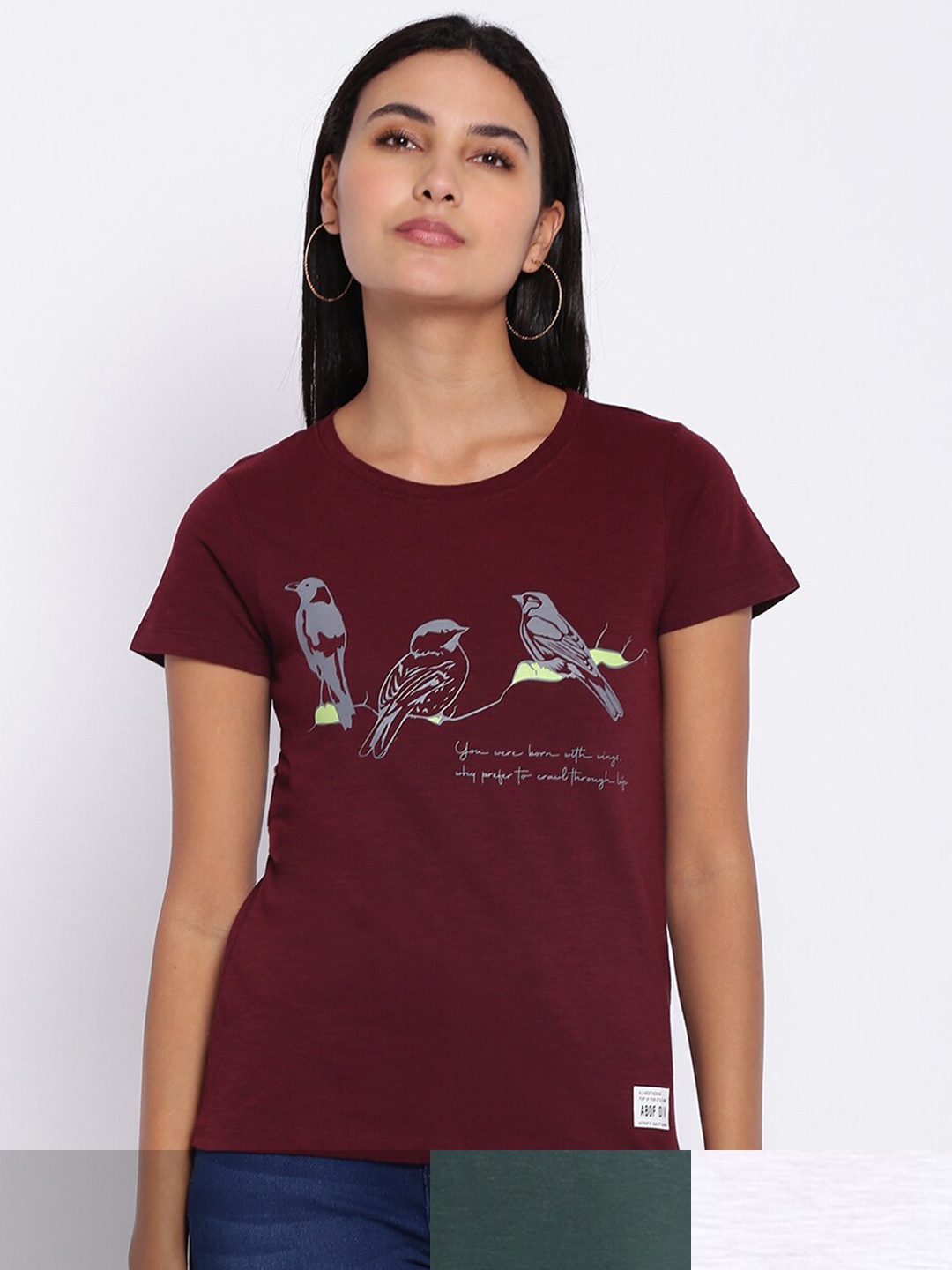 

abof Women Pack of 3 Printed Applique T-shirt, Maroon