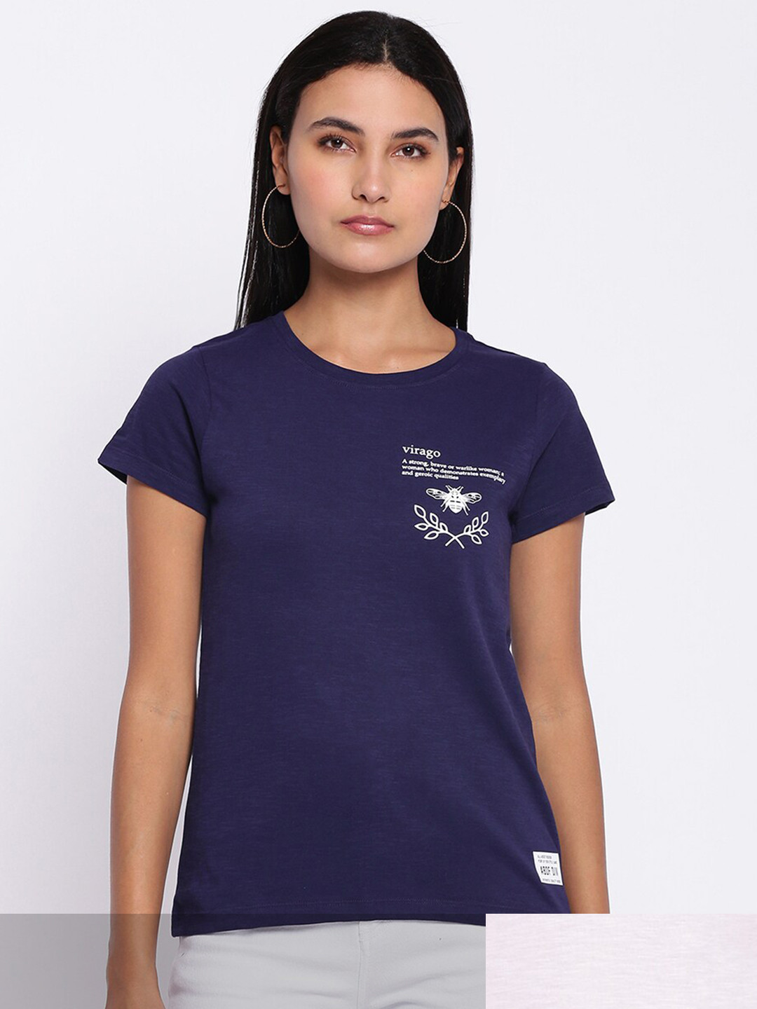 

abof Women Pack of 2 Navy Blue & Pink Typography 2 T-shirt