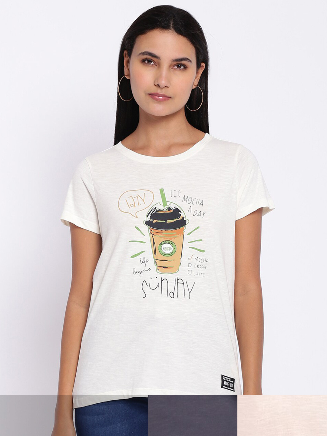 

abof Women Pack of 3 Printed Applique T-shirt, White