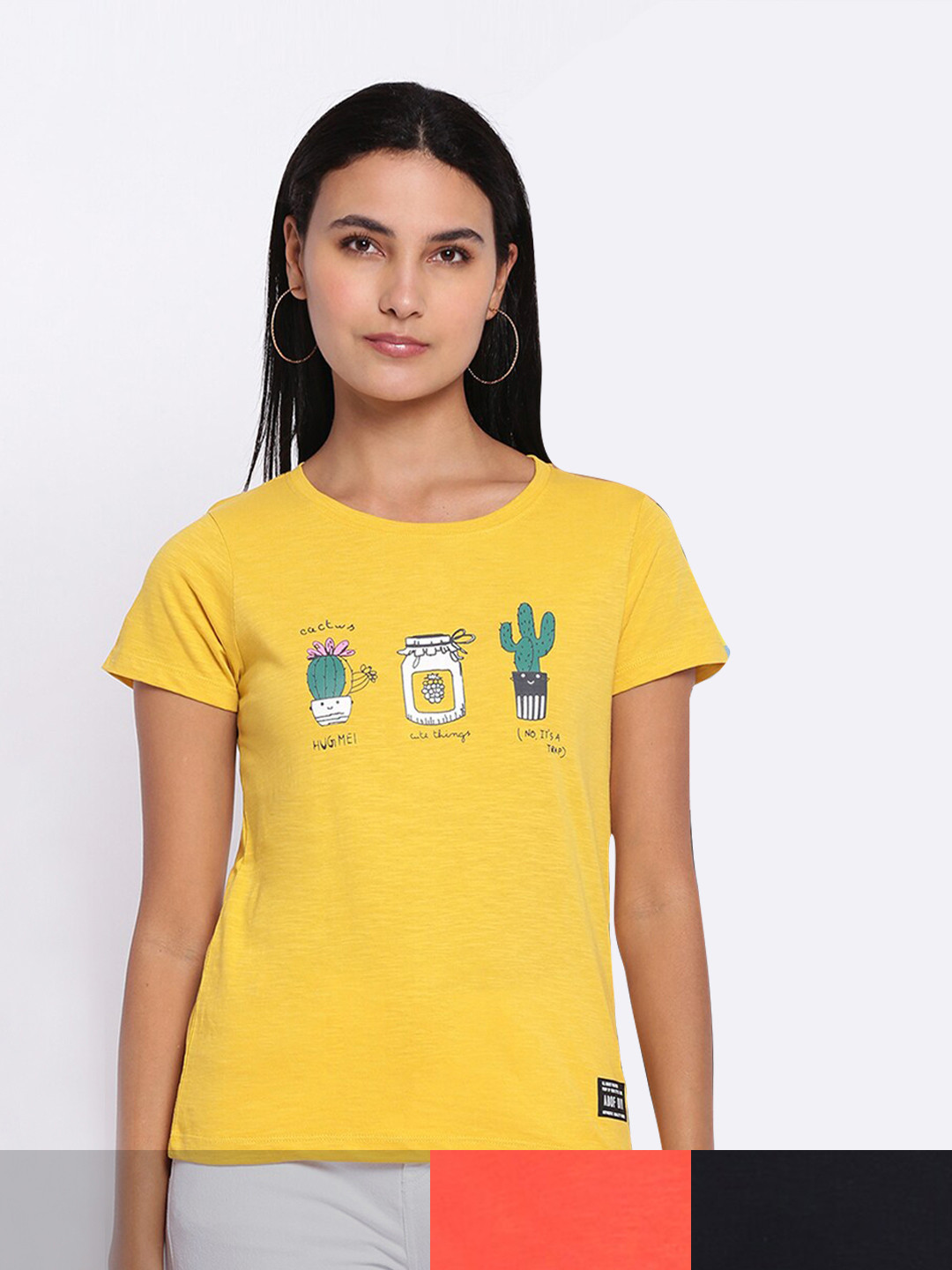 

abof Women Pack of 3 Printed Applique T-shirt, Yellow