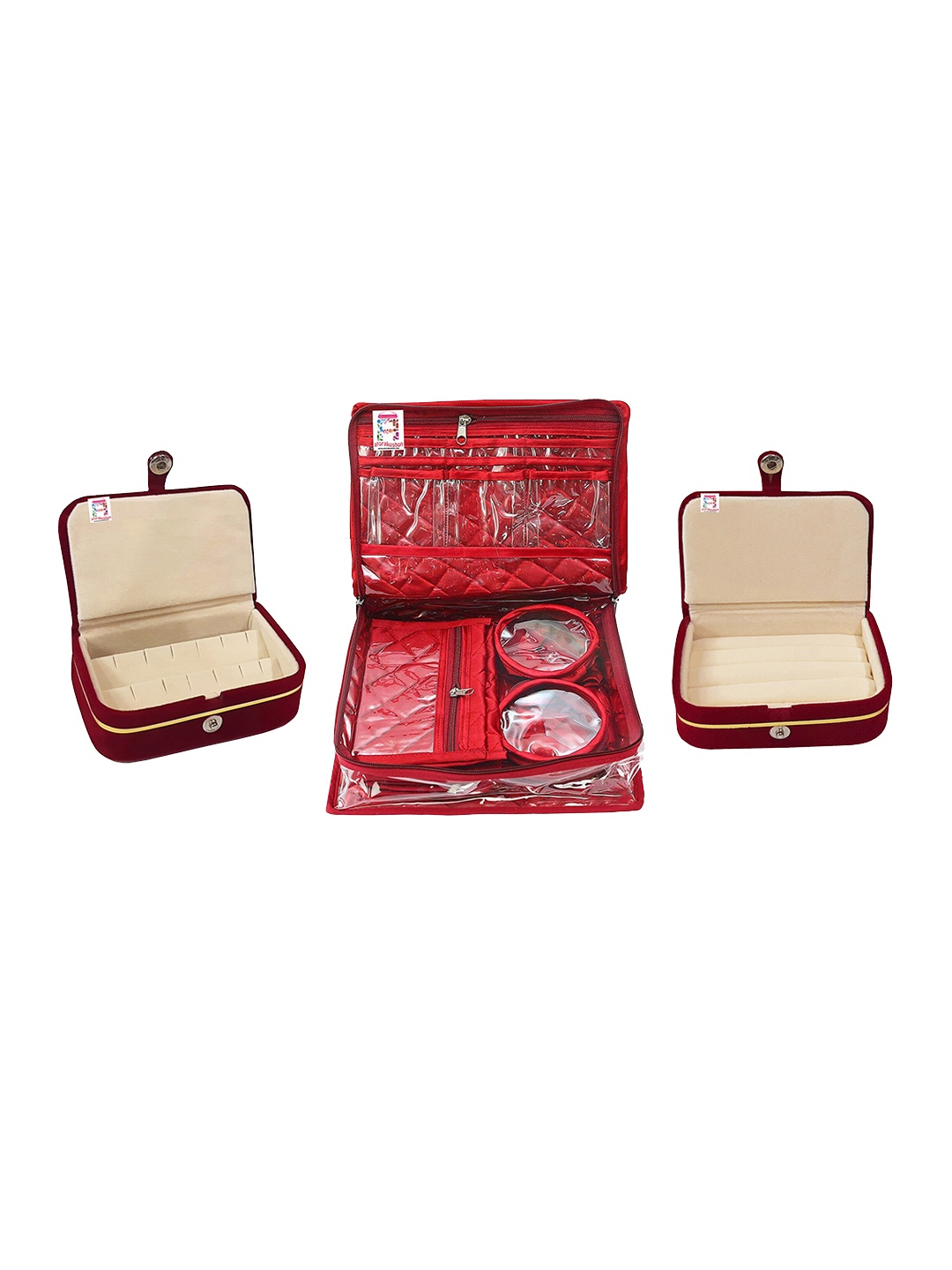 

atorakushon Set Of 2 Jewellery Organizer With Zipper Lock System, Maroon