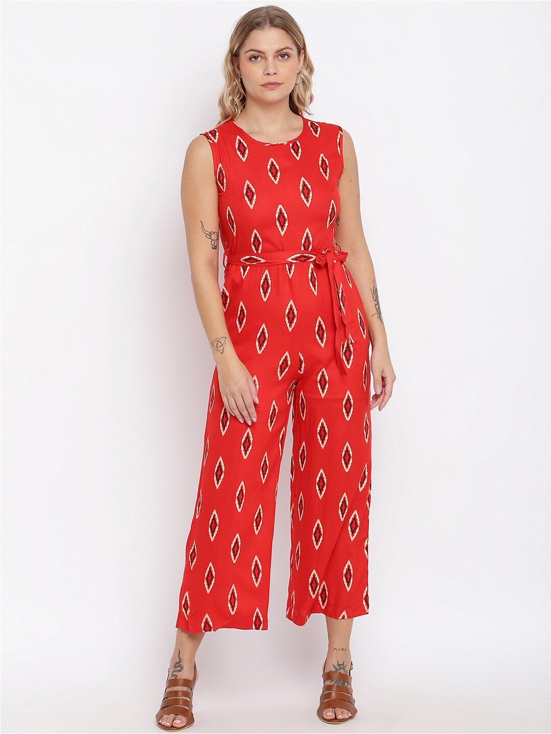 

abof Women Red & White Printed Basic Jumpsuit
