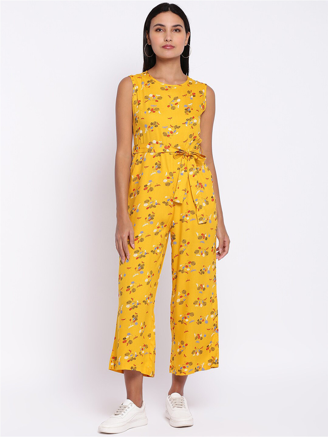 

abof Yellow & Blue Printed Basic Jumpsuit